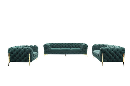 Three Piece Green Velvet Six Person Seating Set