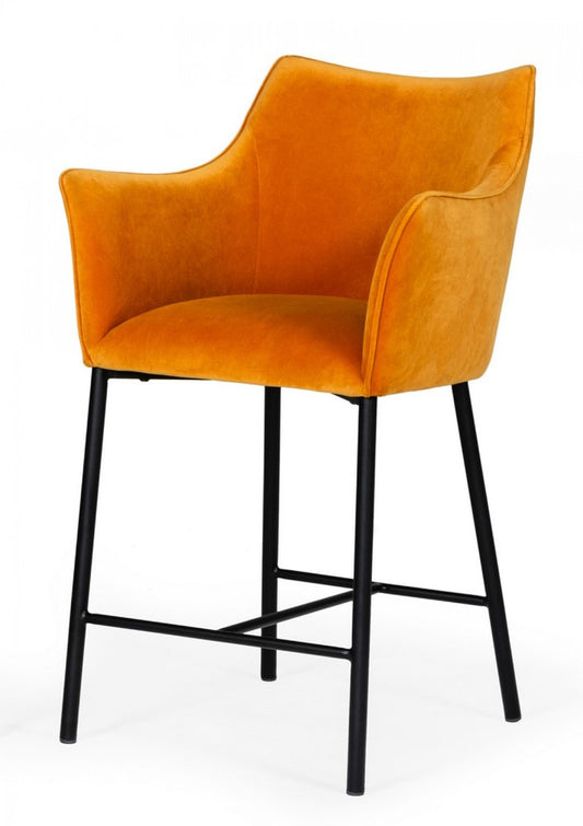 26" Yellow And Black Fabric And Iron Low Back Counter Height Bar Chair