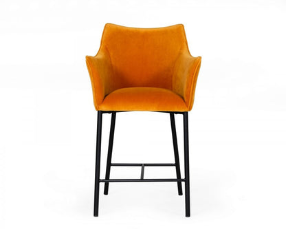 26" Yellow And Black Fabric And Iron Low Back Counter Height Bar Chair