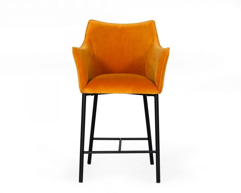 26" Yellow And Black Fabric And Iron Low Back Counter Height Bar Chair