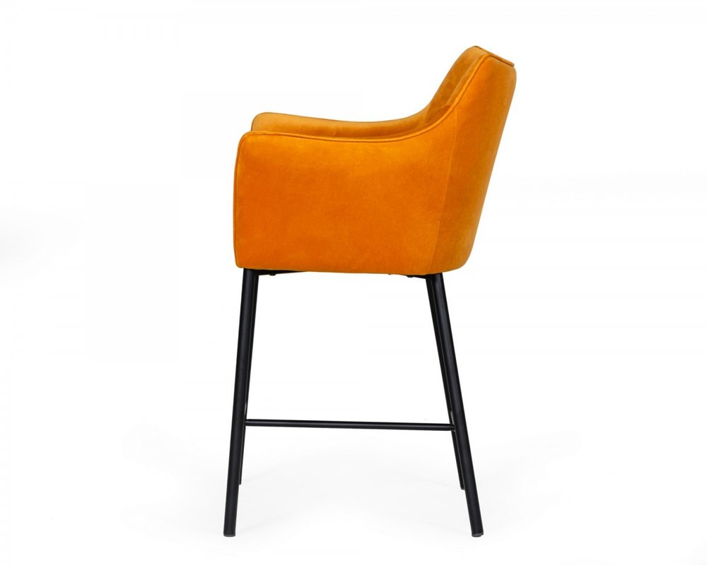 26" Yellow And Black Fabric And Iron Low Back Counter Height Bar Chair