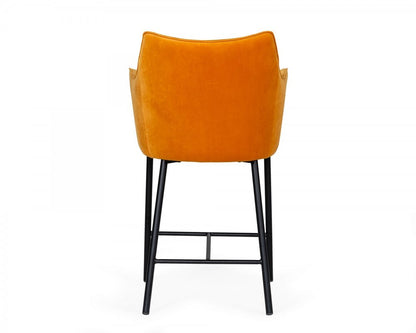 26" Yellow And Black Fabric And Iron Low Back Counter Height Bar Chair