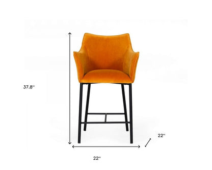26" Yellow And Black Fabric And Iron Low Back Counter Height Bar Chair