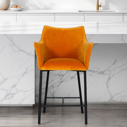 26" Yellow And Black Fabric And Iron Low Back Counter Height Bar Chair