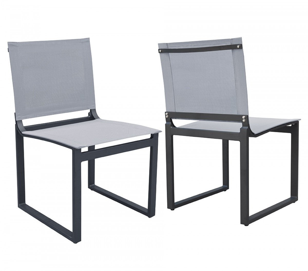 Set of Two 20" Gray and Black Aluminum Indoor Outdoor Dining Chair