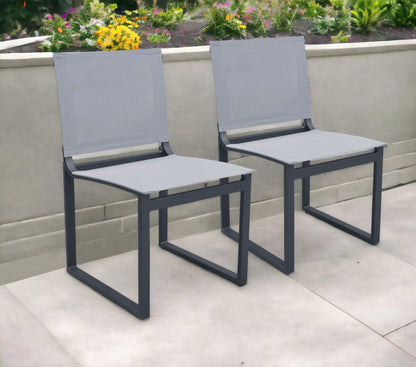 Set of Two 20" Gray and Black Aluminum Indoor Outdoor Dining Chair