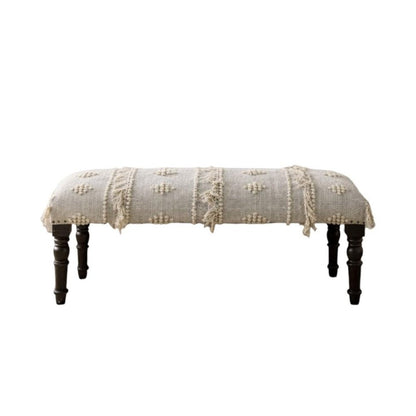 47" Cream And Black Leg Abstract Stripe and Dot Upholstery Bench