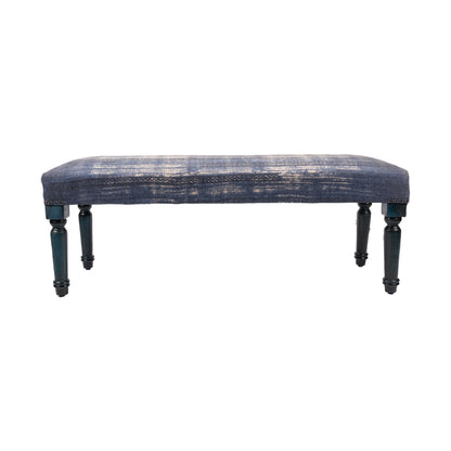 47" Blue And Cream Abstract Design Blue Leg Upholstered Bench