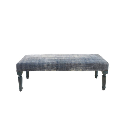 47" Blue And Cream Abstract Design Blue Leg Upholstered Bench
