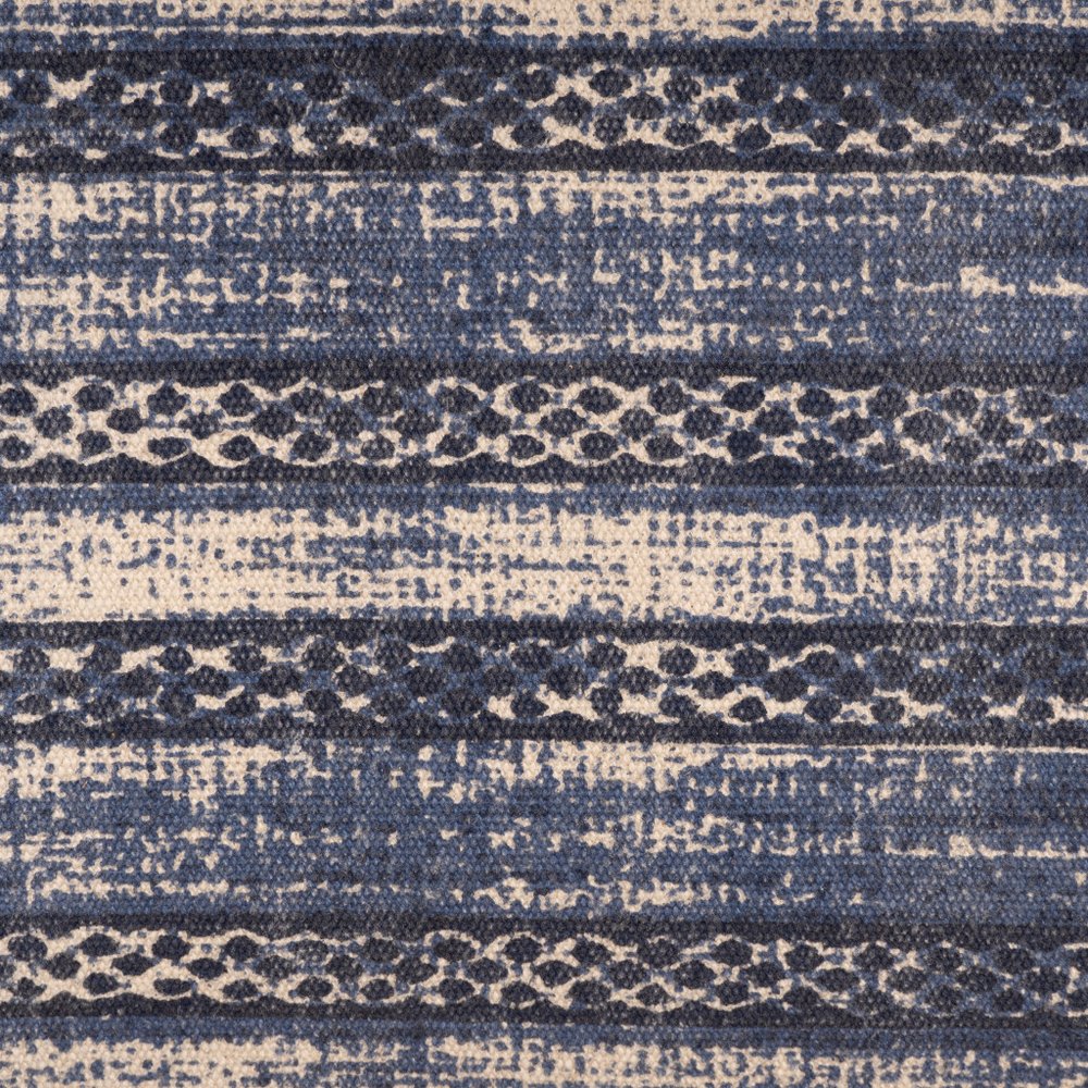 47" Blue And Cream Abstract Design Blue Leg Upholstered Bench