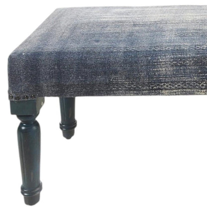47" Blue And Cream Abstract Design Blue Leg Upholstered Bench