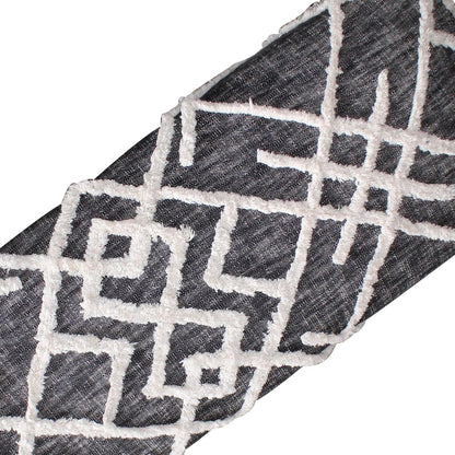 47" Gray White And Black Geometric Cotton And Solid Wood Upholstered Bench