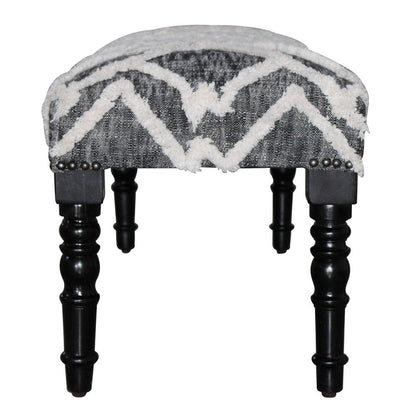47" Gray And White Geometric Cotton Upholstered Distressed Bench