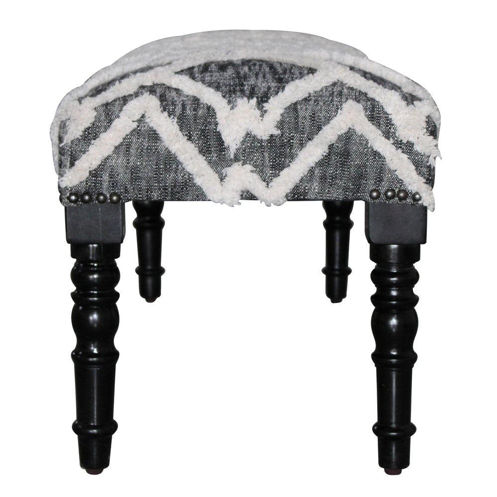 47" Gray White And Black Geometric Cotton And Solid Wood Upholstered Bench