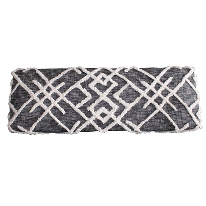 47" Gray And White Geometric Cotton Upholstered Distressed Bench