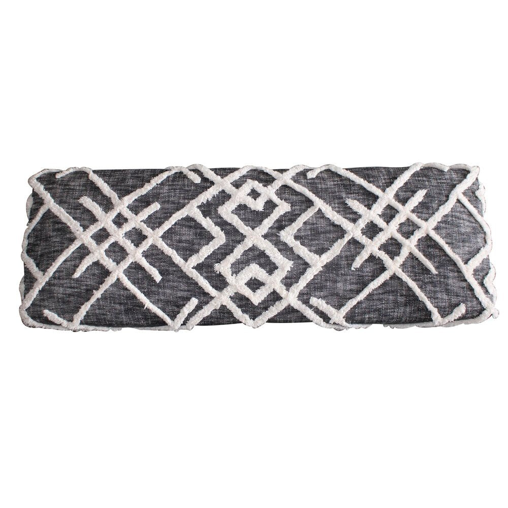 47" Gray White And Black Geometric Cotton And Solid Wood Upholstered Bench