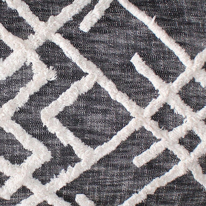47" Gray And White Geometric Cotton Upholstered Distressed Bench