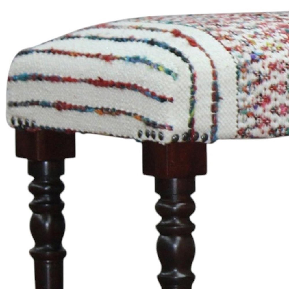 47" Red White And Black Chevron Cotton And Solid Wood Upholstered Bench
