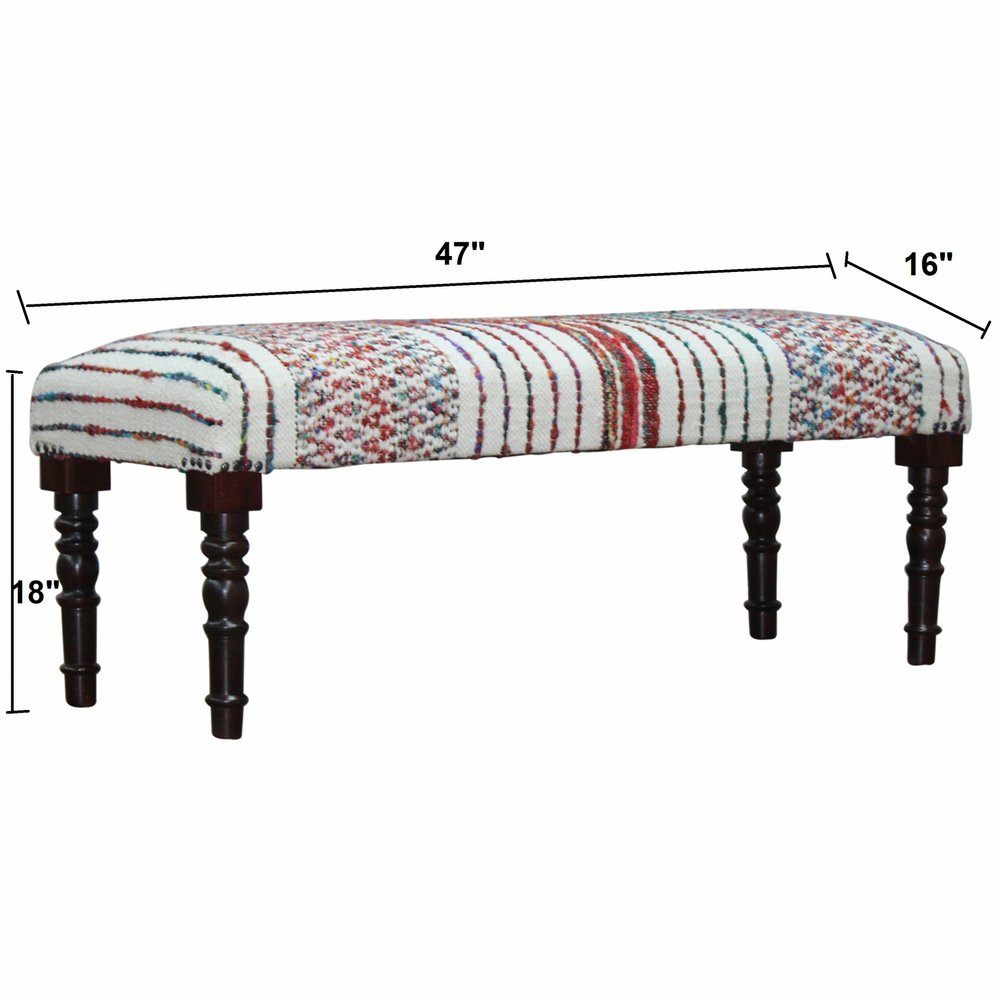 47" Red White And Black Chevron Cotton And Solid Wood Upholstered Bench