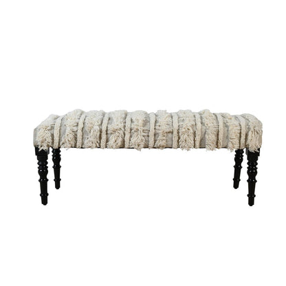 47" Cream Textural Boho Stripe Black Leg Upholstered Bench
