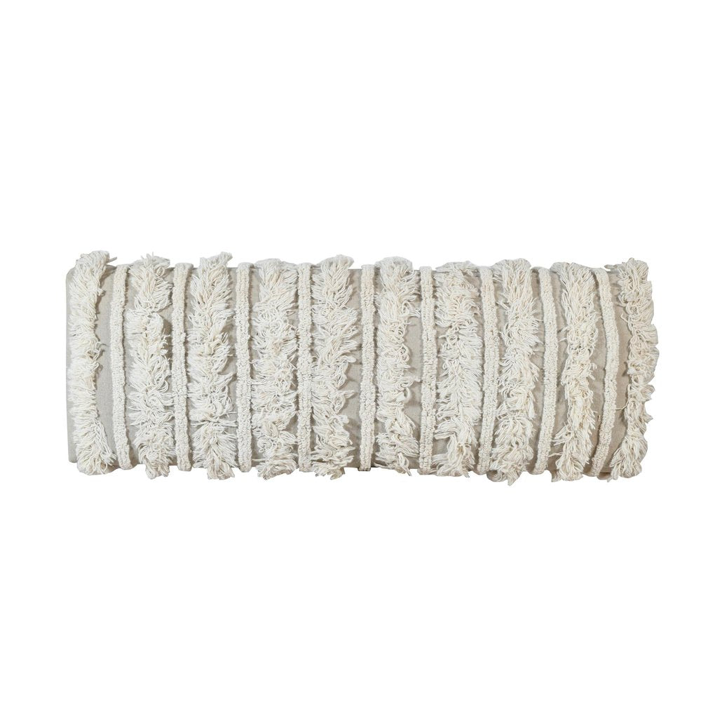47" Cream Textural Boho Stripe Black Leg Upholstered Bench