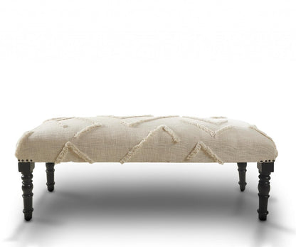 47" Cream and Black Cotton Upholstered Geometric Bench