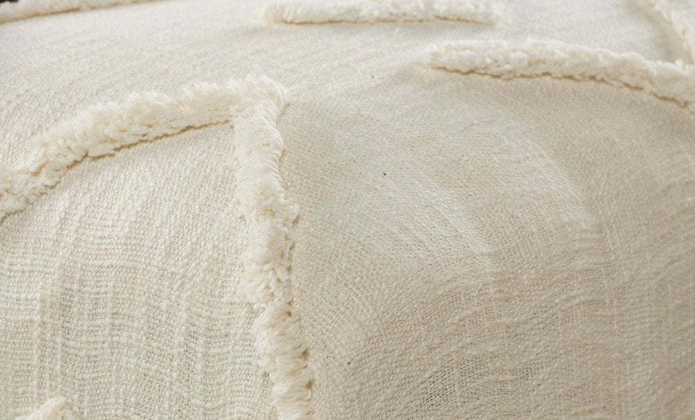 47" Cream and Black Cotton Upholstered Geometric Bench