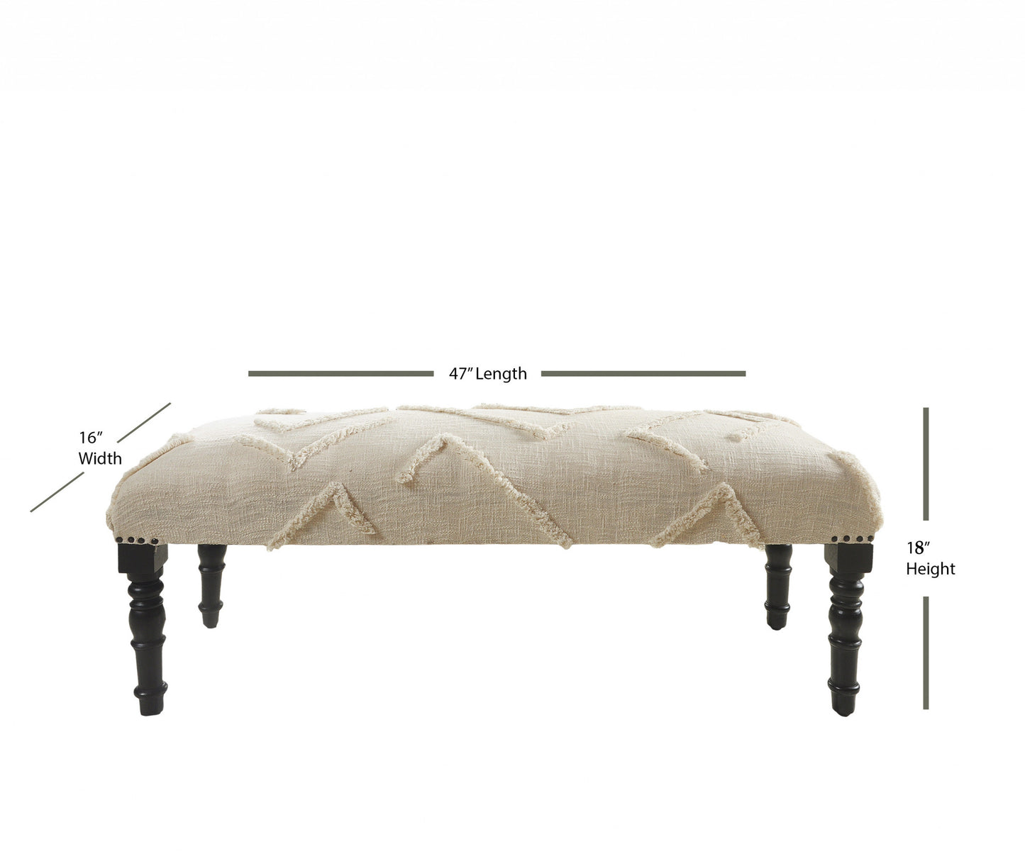 47" Cream And Black Leg Abstract Upholstered Bench