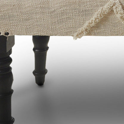 47" Cream And Black Tufted Geometric Cotton And Solid Wood Upholstered Bench