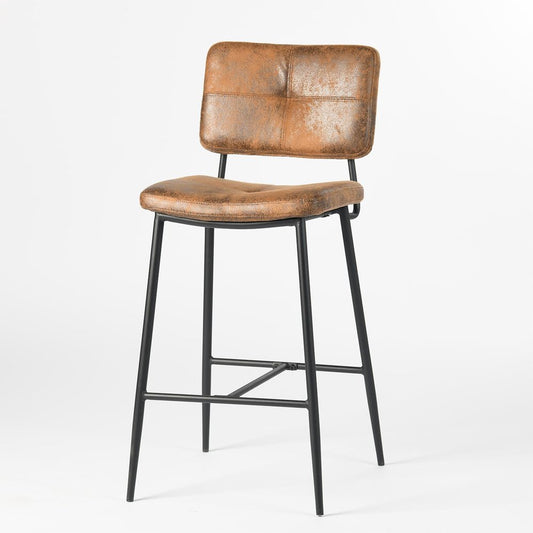 Set of Two 27" Brown And Black Suede And Steel Counter Height Bar Chairs