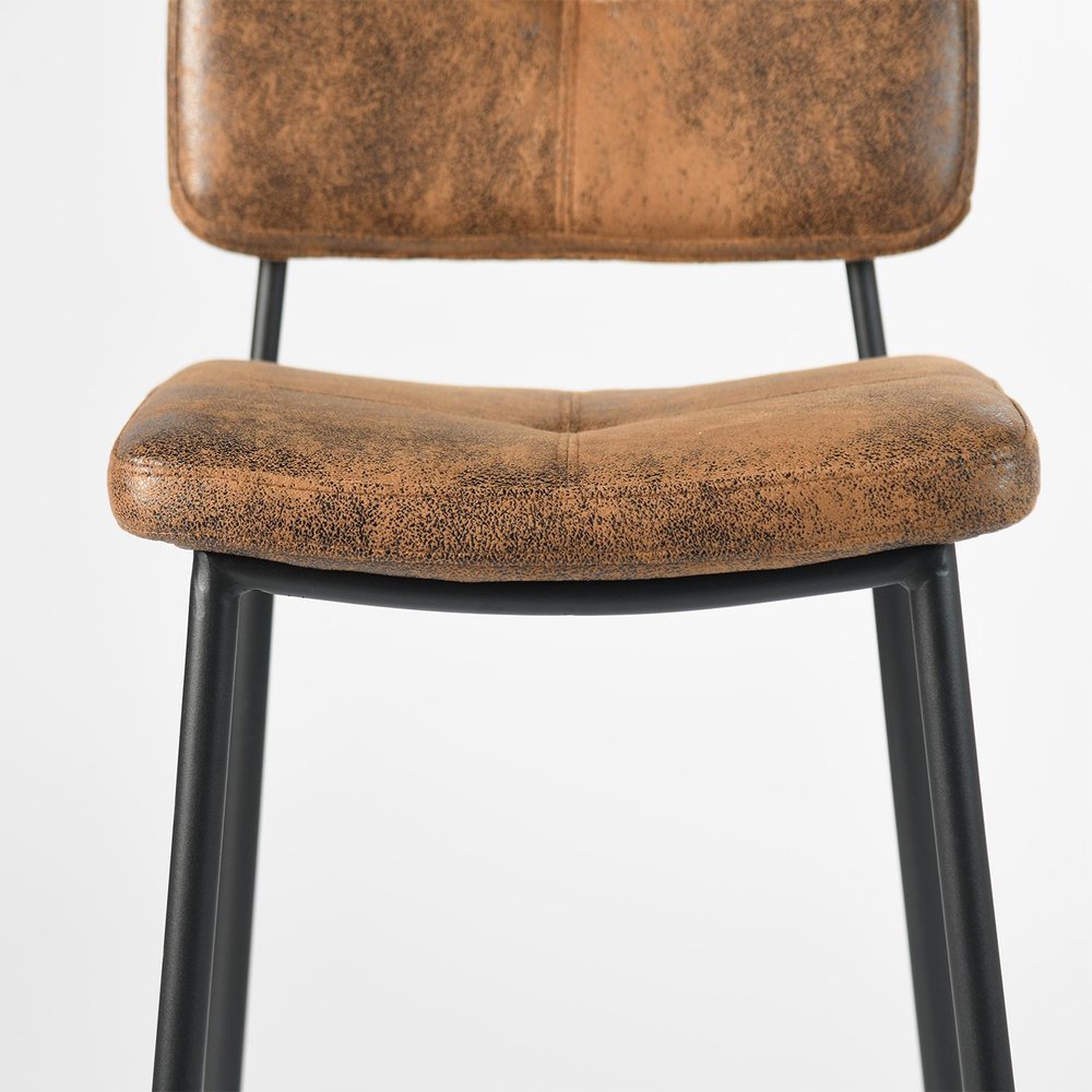 Set of Two 27" Brown And Black Suede And Steel Counter Height Bar Chairs
