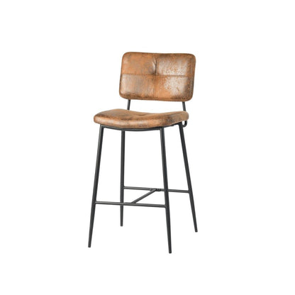 Set of Two 27" Brown And Black Faux Leather And Steel Low Back Counter Height Bar Chairs