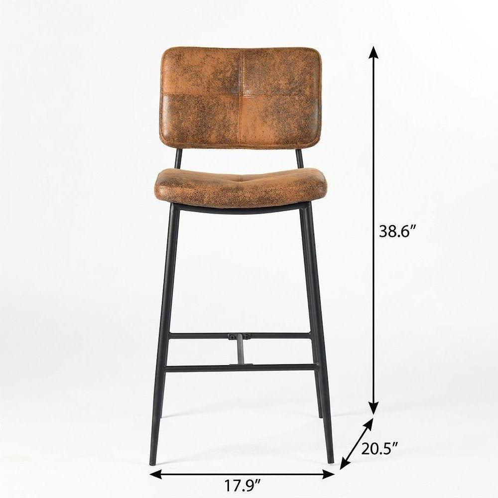 Set of Two 27" Brown And Black Steel Low Back Counter Height Bar Chairs