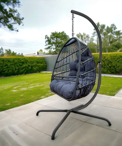 38" Slate Gray and Black Metal Indoor Outdoor Swing Chair with Slate Gray Cushion