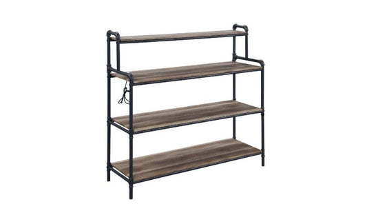 43" Brown and Black Metal Four Tier USB Bookcase