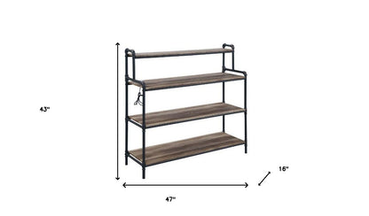 43" Brown and Black Metal Four Tier USB Bookcase