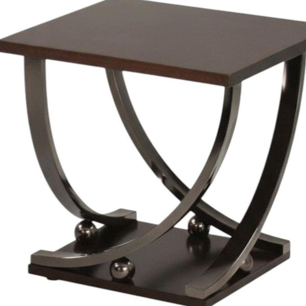 23" Brown And Black Wood And Nickel Square Floor Shelf End Table