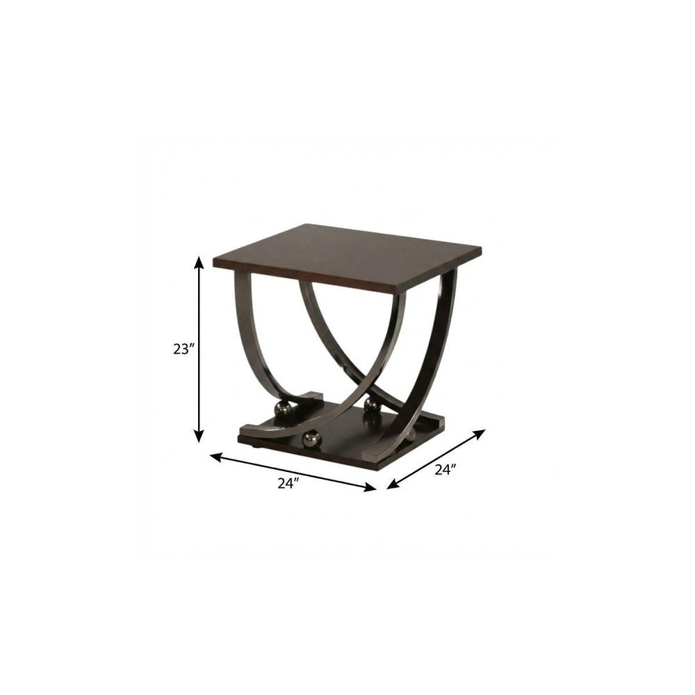23" Brown And Black Wood And Nickel Square Floor Shelf End Table