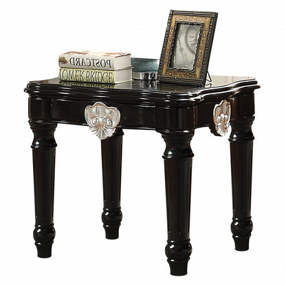 24" Black Manufactured Wood Carved Medallion Square End Table