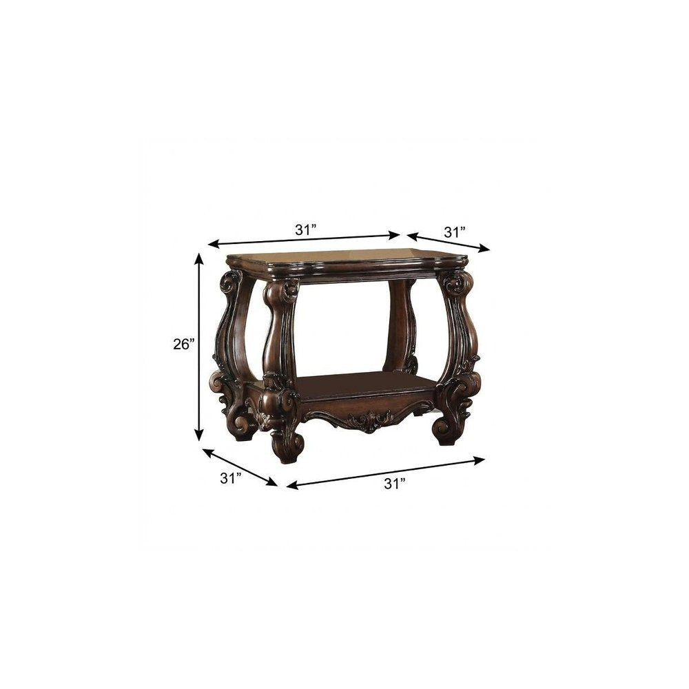 26" Cherry Oak Manufactured Wood Square End Table With Shelf