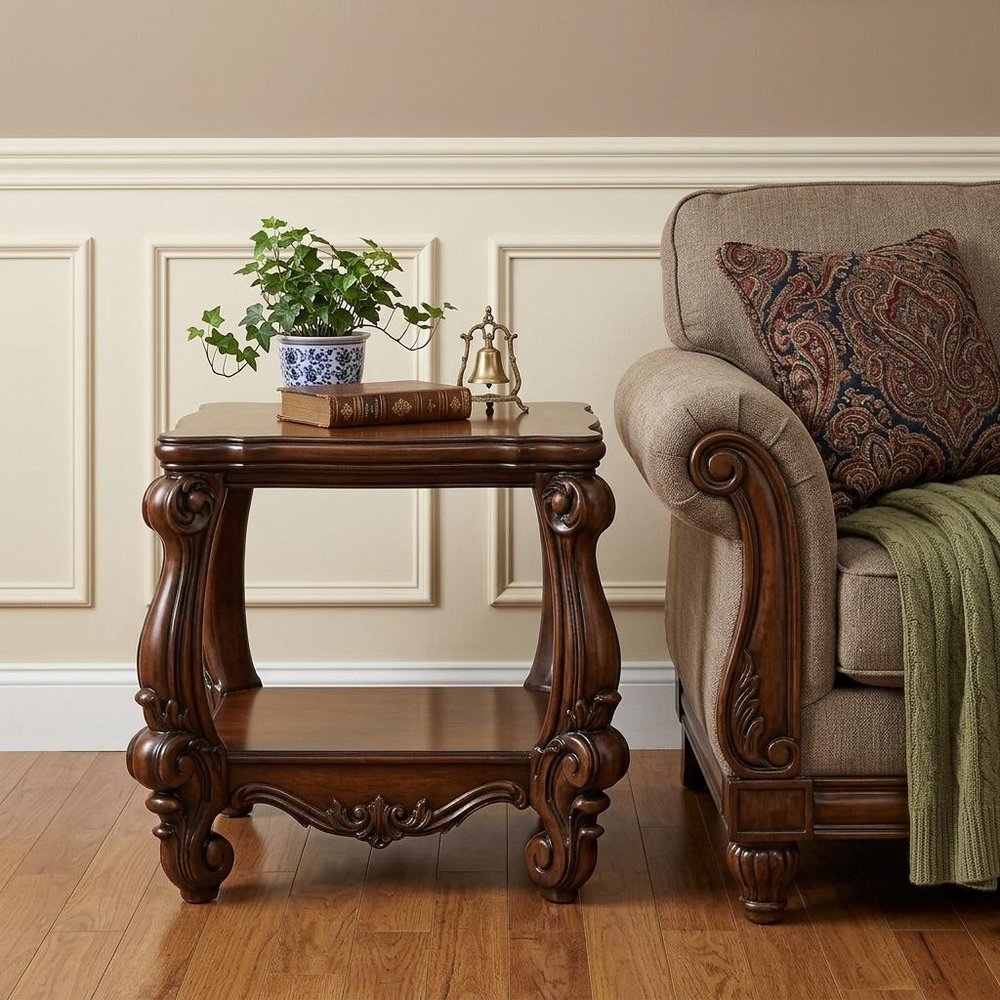 26" Cherry Oak Manufactured Wood Square End Table With Shelf