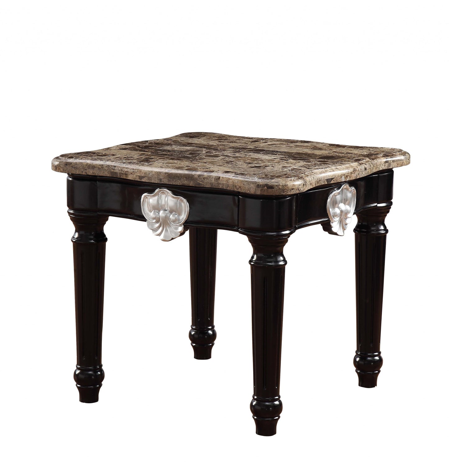 25" Black Manufactured Wood and Marble Square End Table