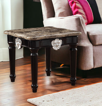 25" Black Manufactured Wood and Marble Square End Table