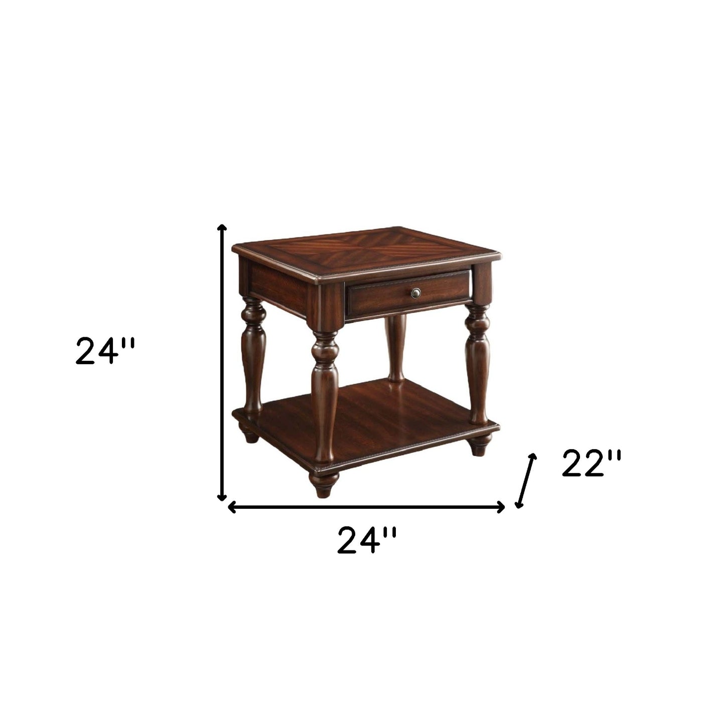 24" Walnut Manufactured Wood Rectangular End Table With Drawer And Shelf