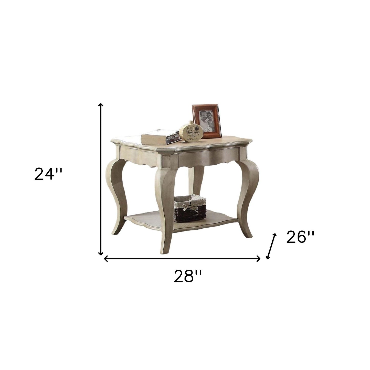 24" Taupe And Clear Glass And Solid Wood End Table With Shelf