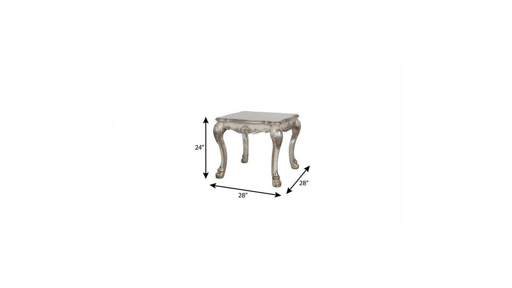 24" Vintage Bone White Solid Wood And Polyresin Square End Table