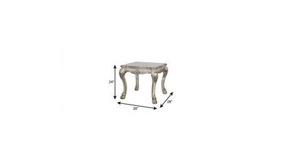 24" Vintage Bone White Solid Wood And Polyresin Square End Table