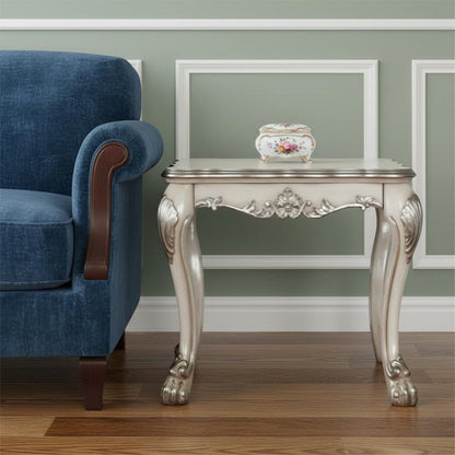 24" Vintage Bone White Solid Wood And Polyresin Square End Table