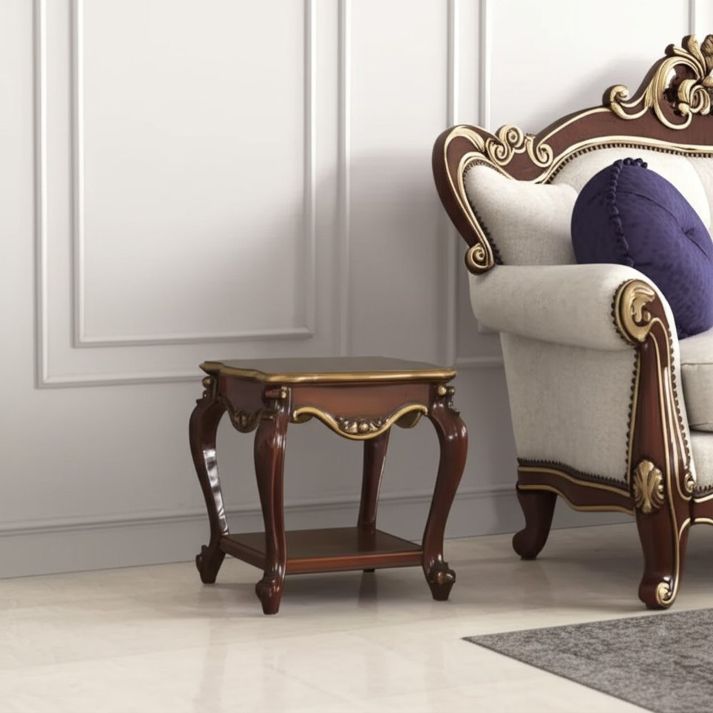 24" Oak Solid Wood Square End Table With Shelf