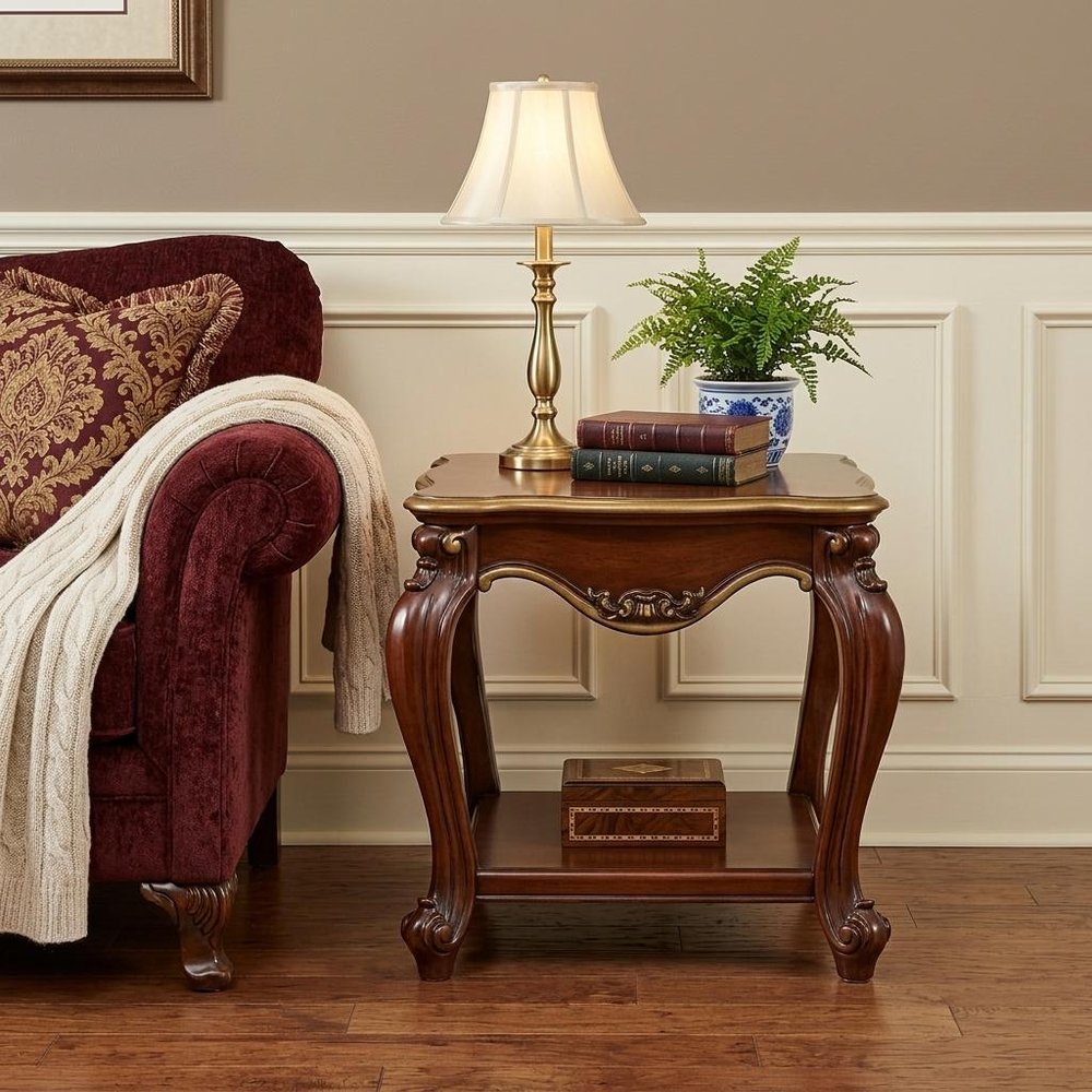 24" Oak Solid Wood Square End Table With Shelf